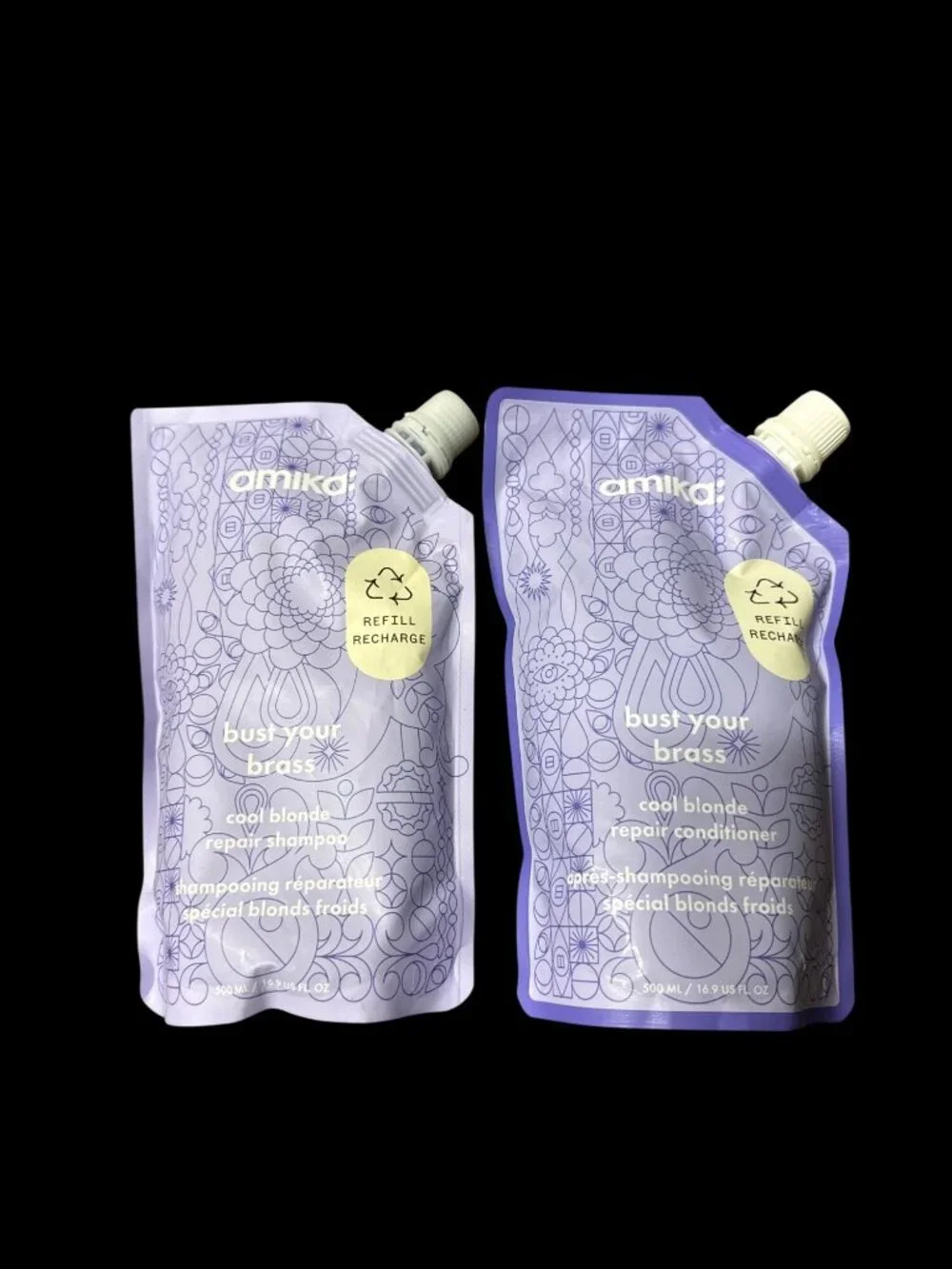 Amika Bust Your Brass Cool Blonde Repair Shampoo & Conditioner Refill 16.9 Fl oz